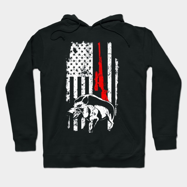 Boar Hunting Hog Hunting Deer Duck Hunting American Flag Hoodie by Kiwistore